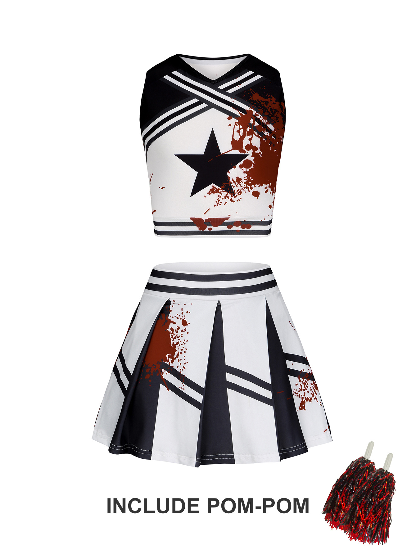 Halloween Athletic Cheerleader Costume Set Fancy Blood Dress Scary Uniform